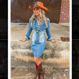 Southern fried chicks, pearl snap closure denim dress. Small. NWT.